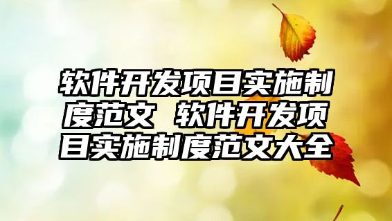 軟件開發項目實施制度范文 軟件開發項目實施制度范文大全