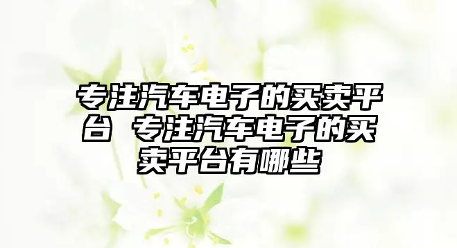 專注汽車電子的買賣平臺 專注汽車電子的買賣平臺有哪些
