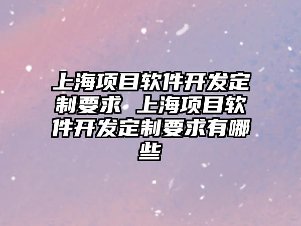 上海項(xiàng)目軟件開(kāi)發(fā)定制要求 上海項(xiàng)目軟件開(kāi)發(fā)定制要求有哪些