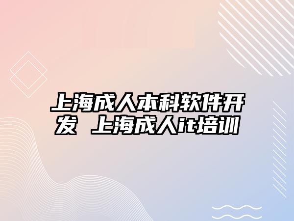 上海成人本科軟件開發 上海成人it培訓